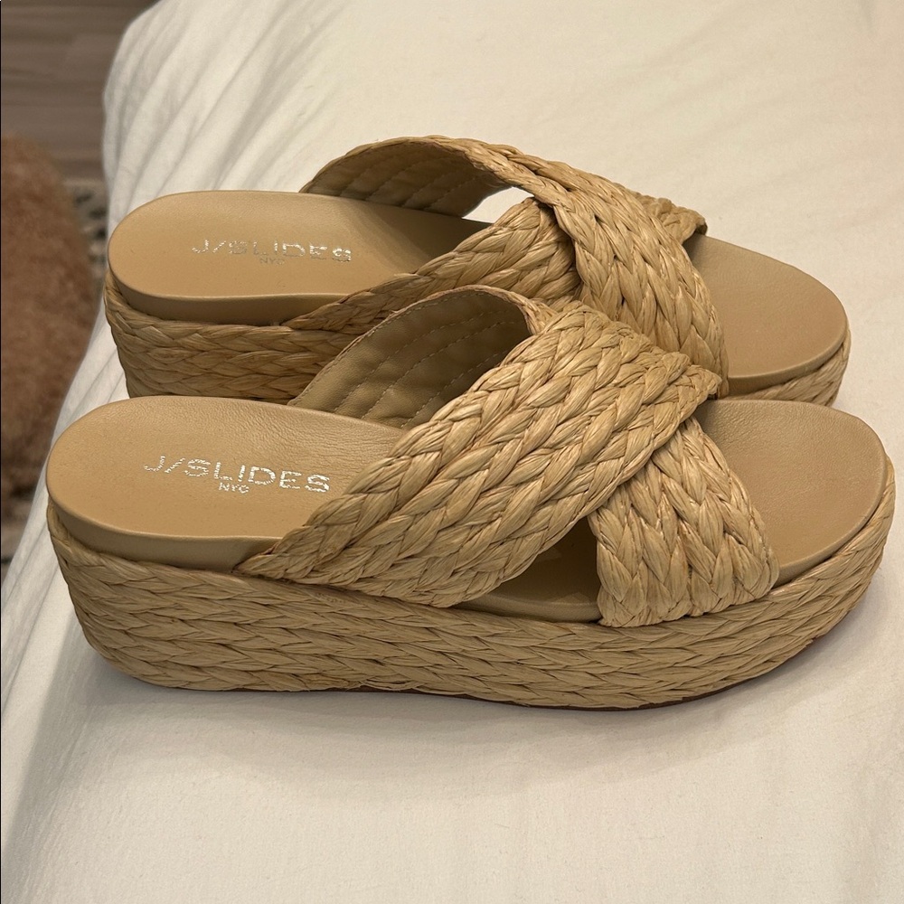 J/SLIDES Braided Platform Slide Sandals in Natural